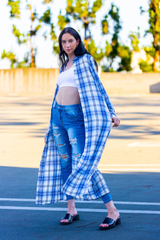 WAY194128 Rayon Plaid Duster, 13 Plaid Colors - W.A.Y