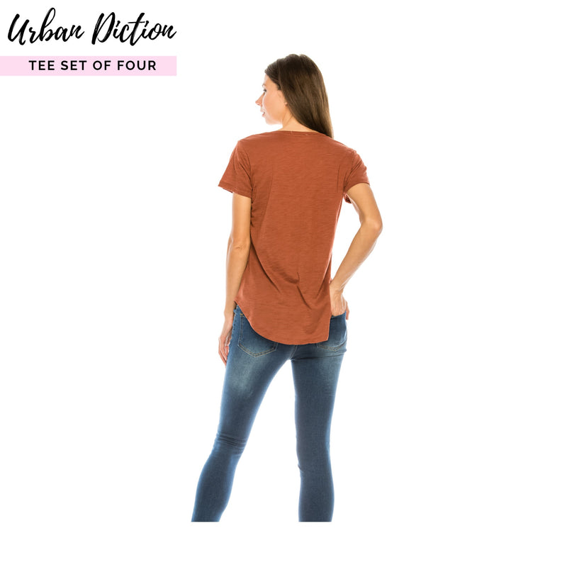 Urban Diction 4 Pack Women's Loose V-Neck, Burgundy/Rust/Taupe/Brown