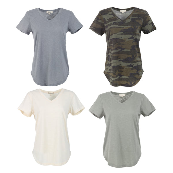 Urban Diction 4 Pack Women's Loose V-Neck -Olive Camo & Ivory