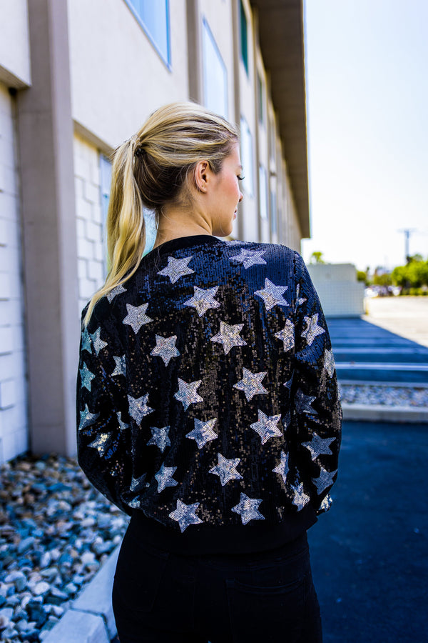 WAY194139 Sequin Bomber Jacket, Sparkle Star - W.A.Y