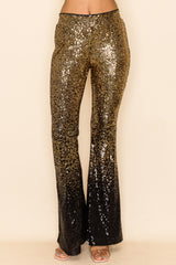 WAY194174 Sequin Bell Bottom Pants, Gradient Colors- Purple Black/Silver Navy/Gold Black - W.A.Y