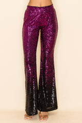 WAY194174 Sequin Bell Bottom Pants, Gradient Colors- Purple Black/Silver Navy/Gold Black - W.A.Y