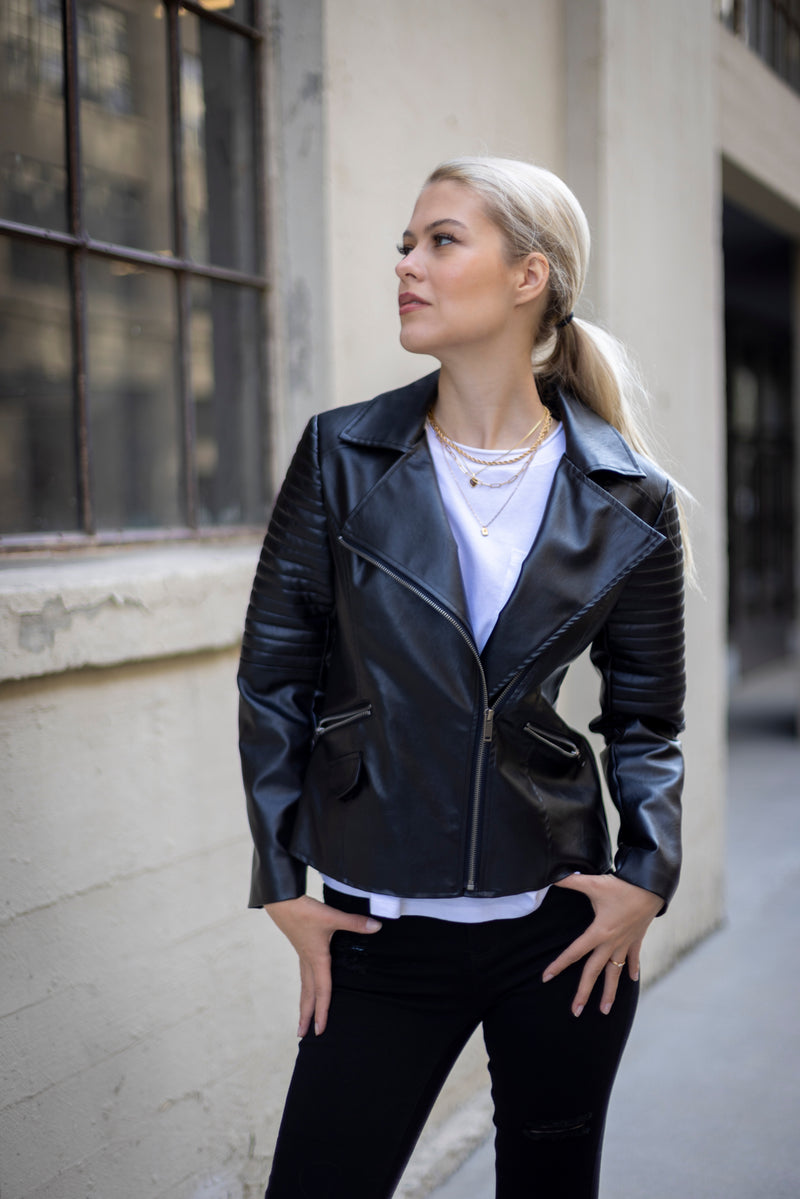 Wonderful Vibe Faux Leather Moto Jacket - W.A.Y