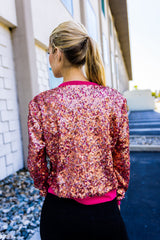 WAY194139 Sequin Bomber Jacket, Cherry Blossoms - W.A.Y