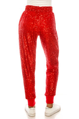 WAY194158 Sequin Joggers, Solid Color-Turquoise/Red/Silver/Black/Taupe/Rose Gold/Burgundy - W.A.Y