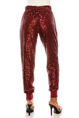 WAY194158 Sequin Joggers, Solid Color-Turquoise/Red/Silver/Black/Taupe/Rose Gold/Burgundy - W.A.Y