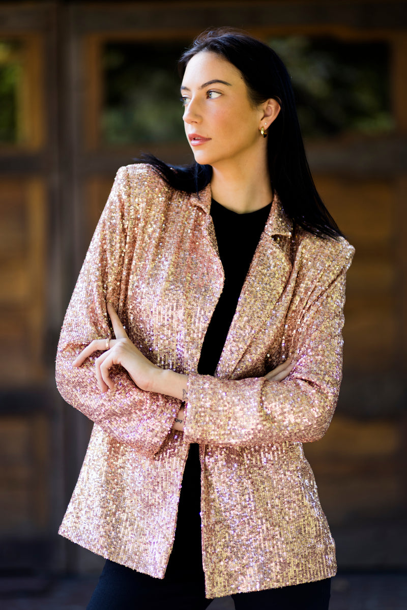 WAY194159 Sequin Blazer Jacket, Solid Color -Blue/Rose Gold /Red/Taupe/Burgundy/Black/Silver WAY194159 Sequin Blazer Jacket, Solid Color -Blue/Rose Gold /Red/Taupe/Burgundy/Black/Silver