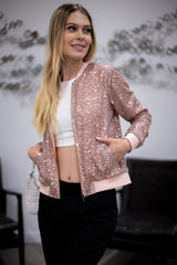 WAY194139 Sequin Bomber Jacket, Solid- Mountain View/Royal/Black/Burgundy/Red/Silver/Pink/Taupe/Turquoise - W.A.Y