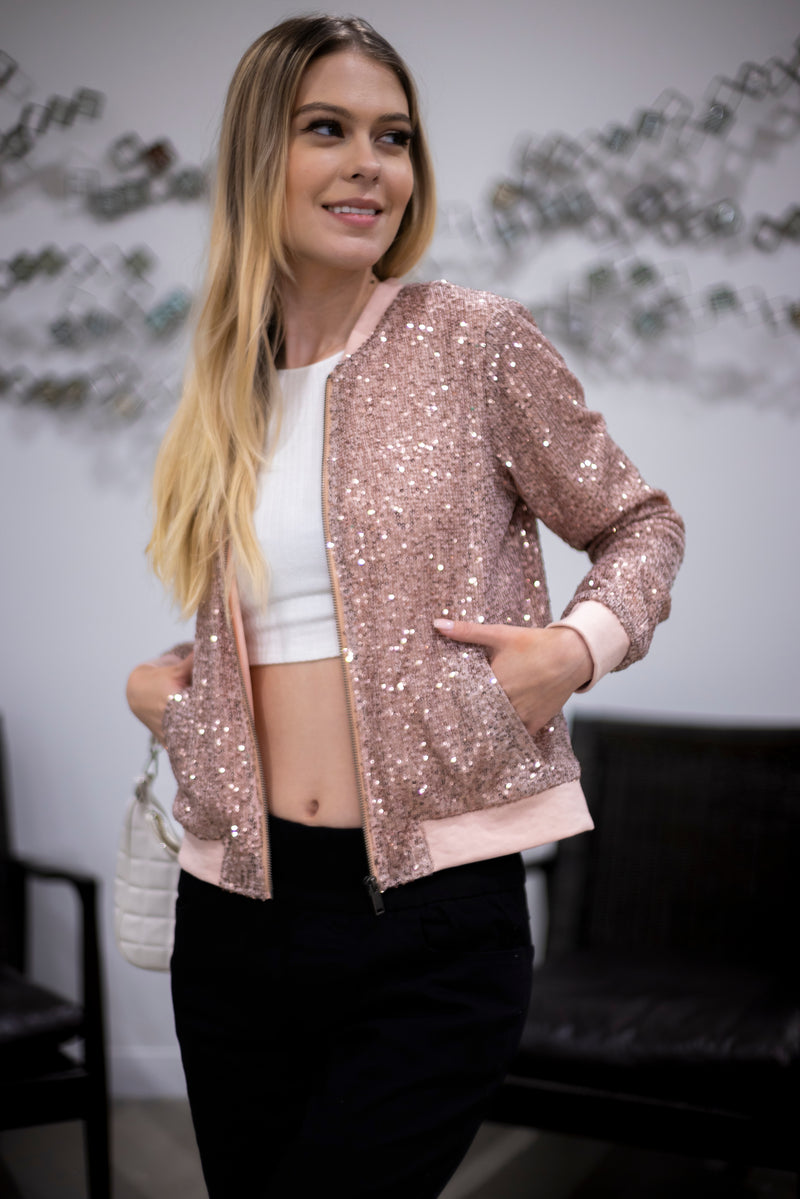 WAY194139 Sequin Bomber Jacket, Solid- Mountain View/Royal/Black/Burgundy/Red/Silver/Pink/Taupe/Turquoise - W.A.Y