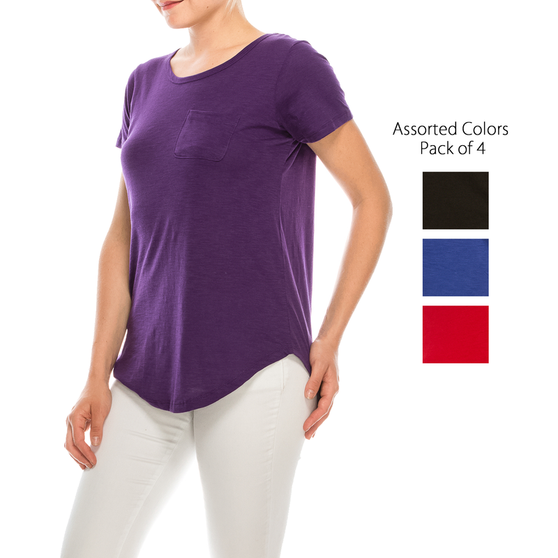 Urban Diction 4 Pack Women's Essential Solid Colors Basic Scoop Neck Tees - W.A.Y