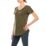 Urban Diction 4 Pack Women's V-Neck Stretch Short Sleeve T-Shirts (Stripes - Olive - Peach - Black) - W.A.Y