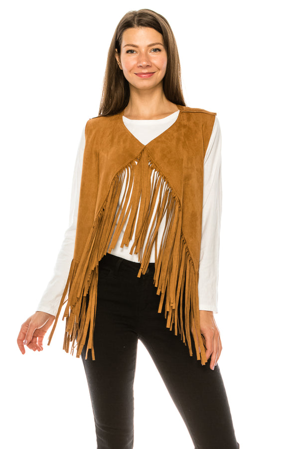 Ston Whipstitch Faux Suede Fringe Pull-on Vest - W.A.Y