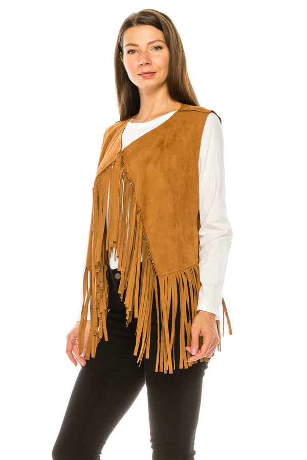 Ston Whipstitch Faux Suede Fringe Pull-on Vest - W.A.Y